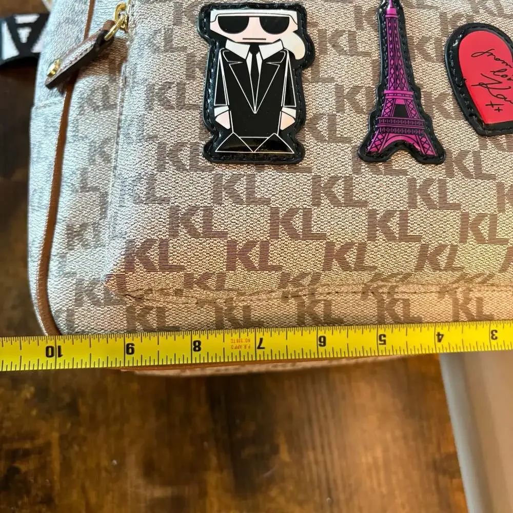 NWT Karl Lagerfeld Paris Khloe Monogram Patch Backpack Beige Brown